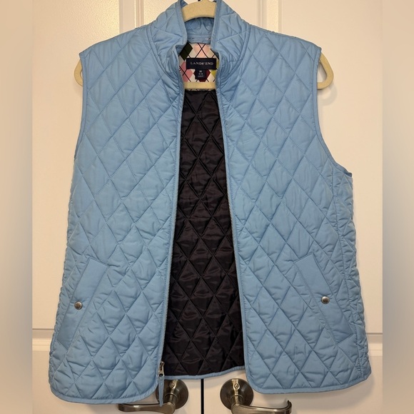 Lands' End Jackets & Blazers - Lands’ End Quilt Puffer Light Blue Diamond Stitch Snap Pockets Zip Women’s M